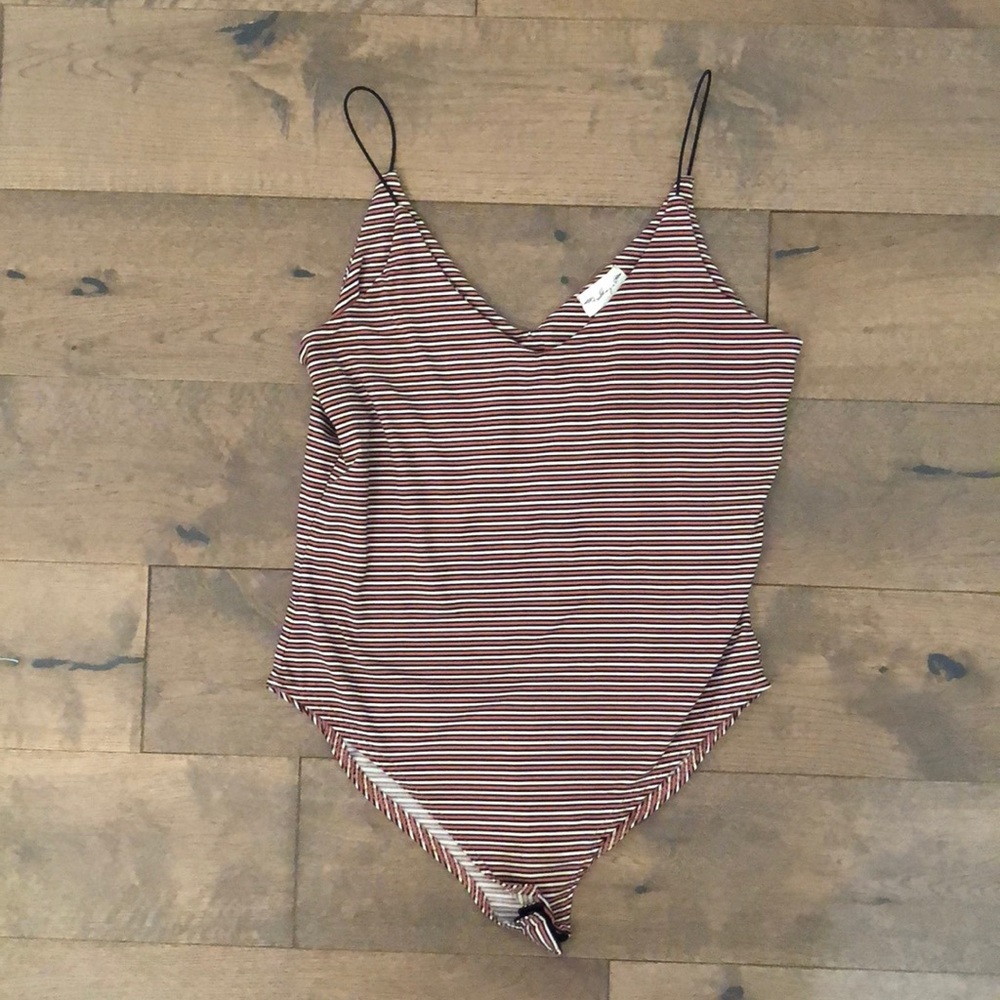 Pink, White, and Black Striped Bodysuit